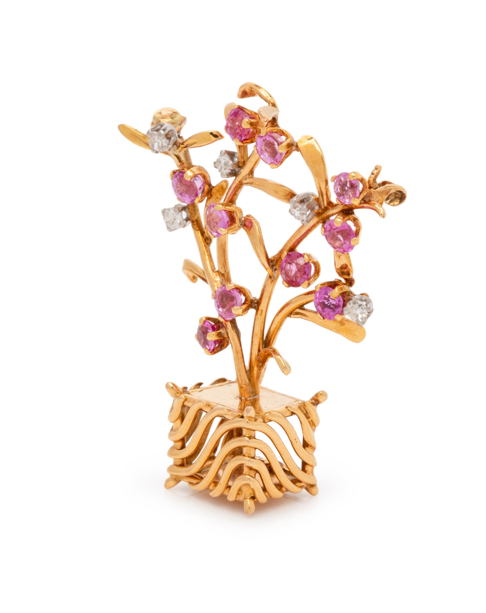 HERMÈS, PINK SAPPHIRE AND DIAMOND FLORAL BROOCH