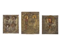 Three Russian Brass Oklad Mounted Icons