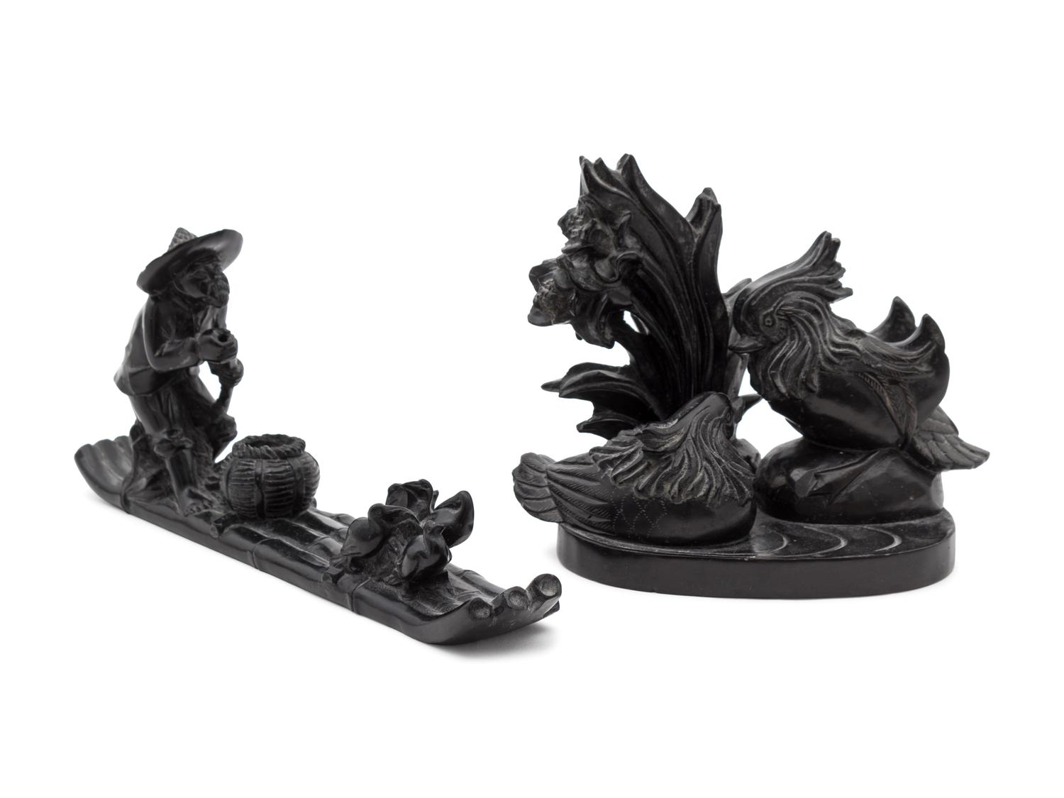 Two Pieces of Chinese Carved Black Soapstone — 20TH CENTURY