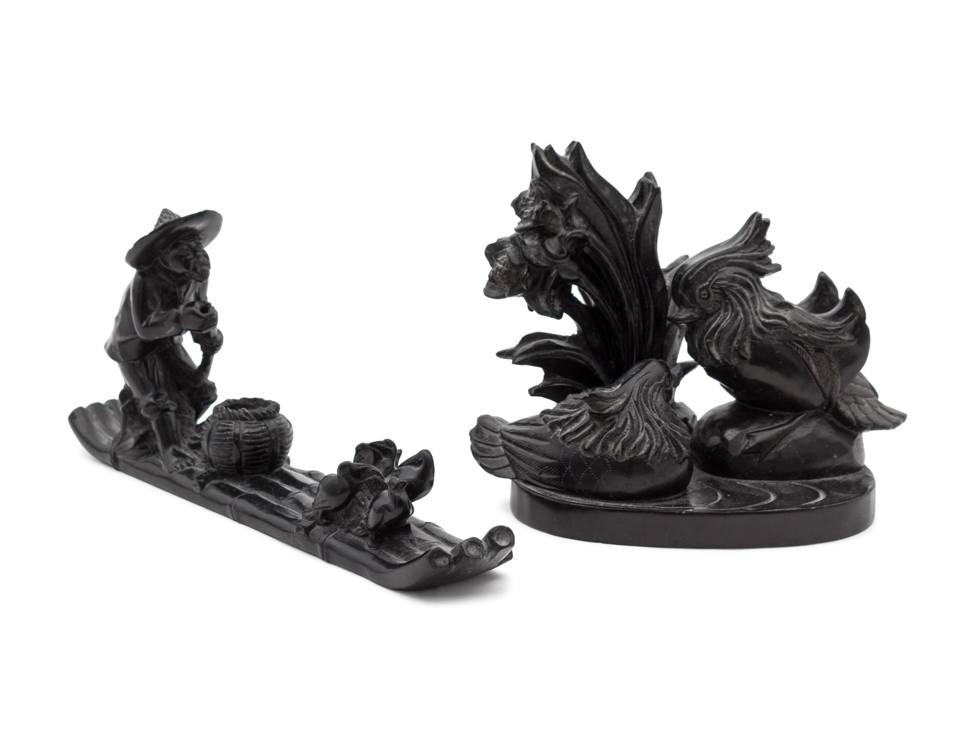 Two Pieces of Chinese Carved Black Soapstone — 20TH CENTURY