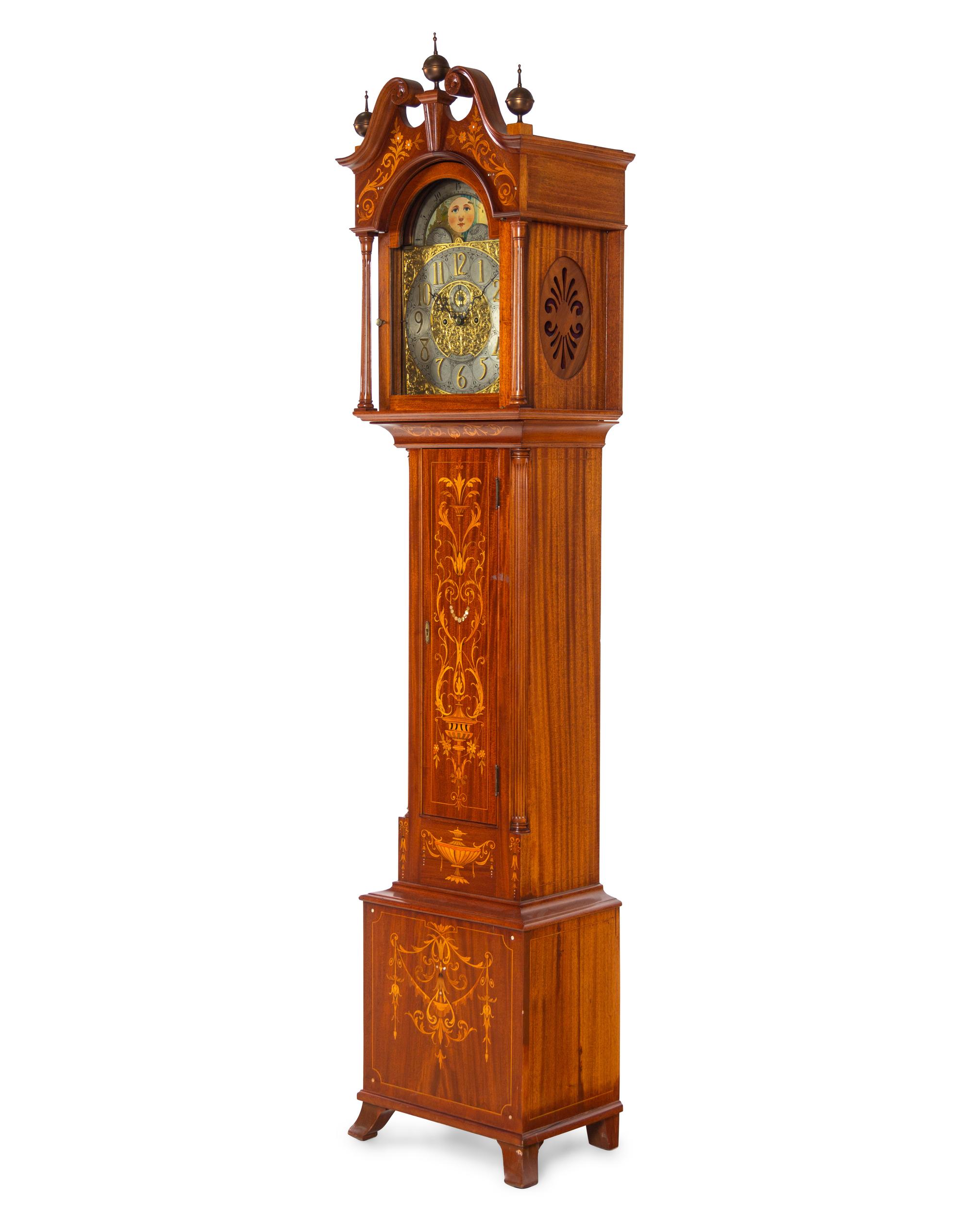 A Chippendale Style Marquetry Tall Case Clock Retailed by Tiffany & Co.