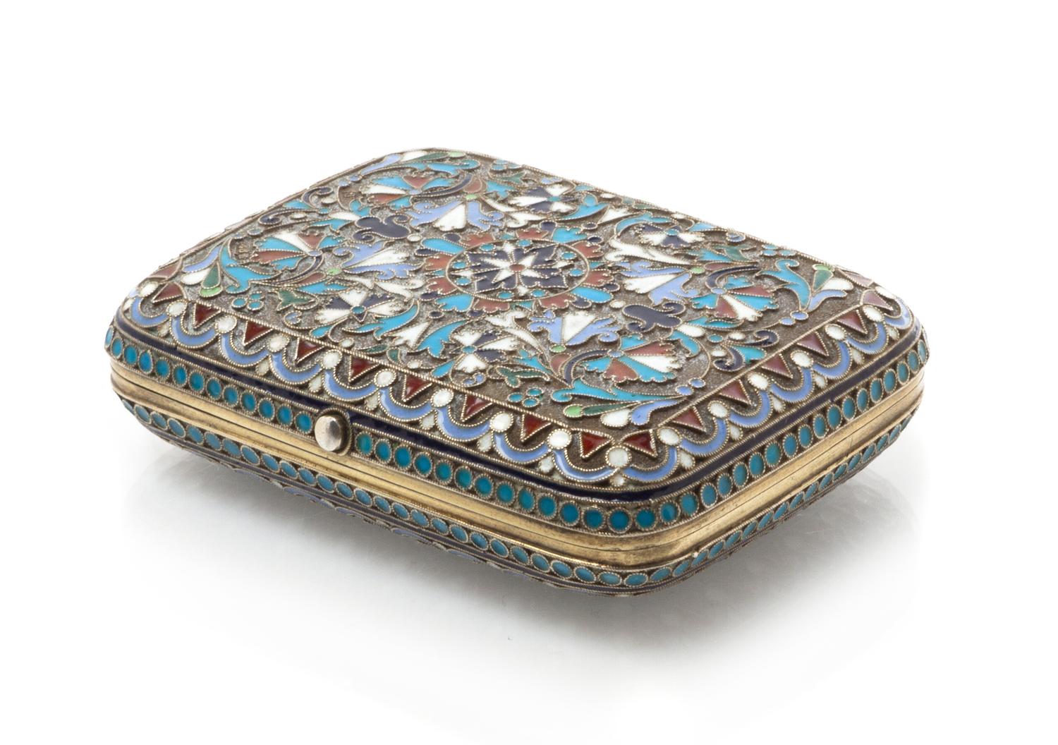 A Russian Silver and Enamel Change Purse, Likely Mark of Ivan Saltikov, Moscow, Late 19th Century, of rectangular form, the case decora
