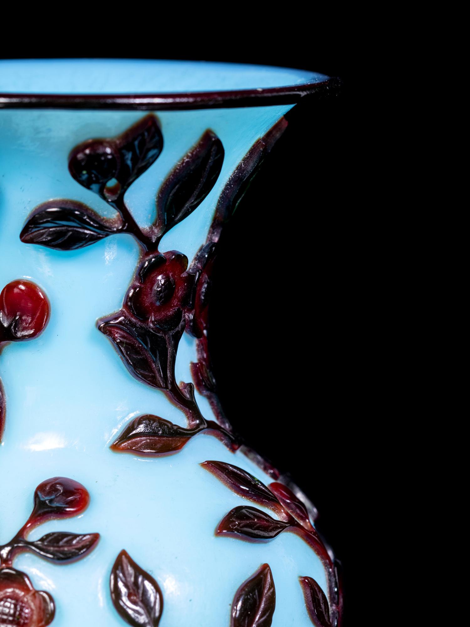 Two Chinese Black Overlay Glass Vases