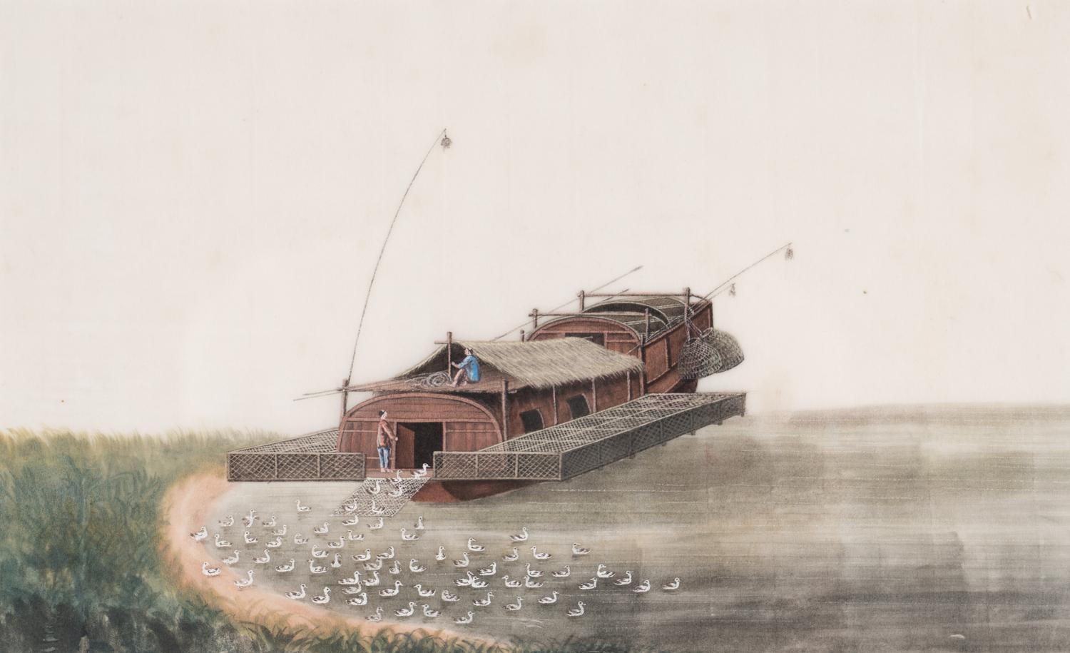 A Set of Eight Chinese Export Pith Paintings, Late Qing Dynasty 清晚期 通草畫船隻圖鏡框八幅