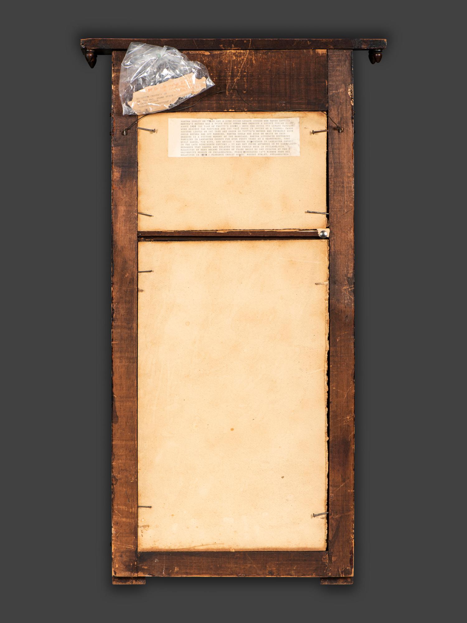 A Classical Style Watercolor Panel Inset Carved Walnut Looking Glass
