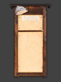 A Classical Style Watercolor Panel Inset Carved Walnut Looking Glass