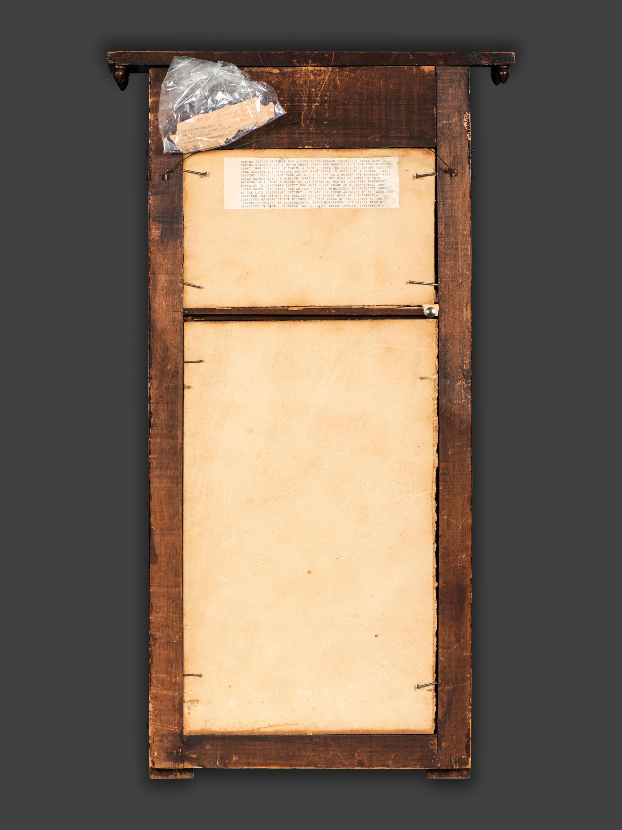 A Classical Style Watercolor Panel Inset Carved Walnut Looking Glass