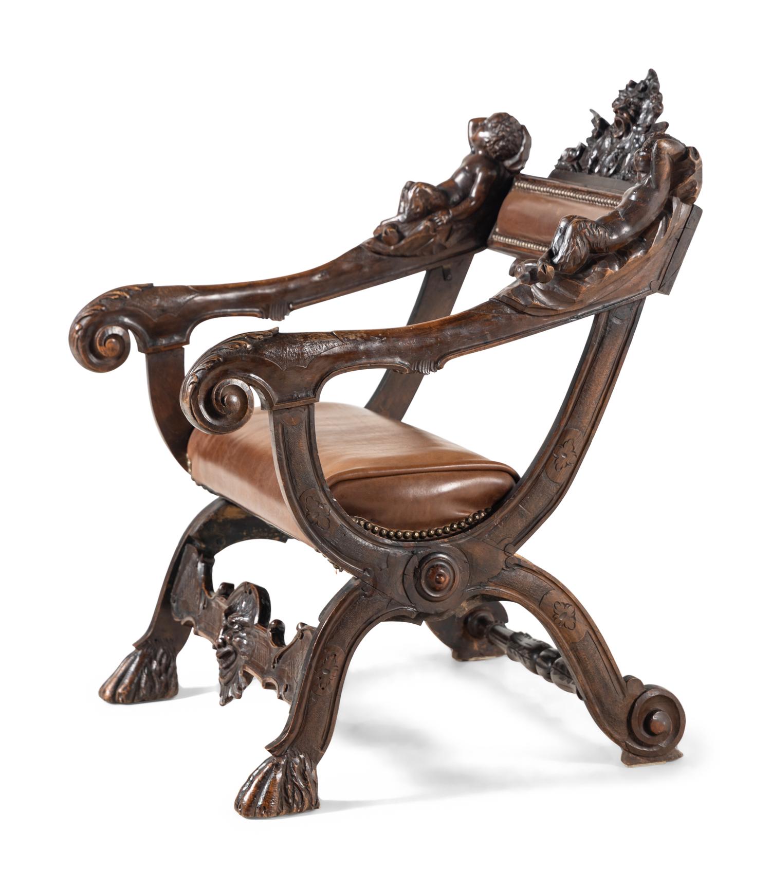 A Venetian Carved Walnut Armchair