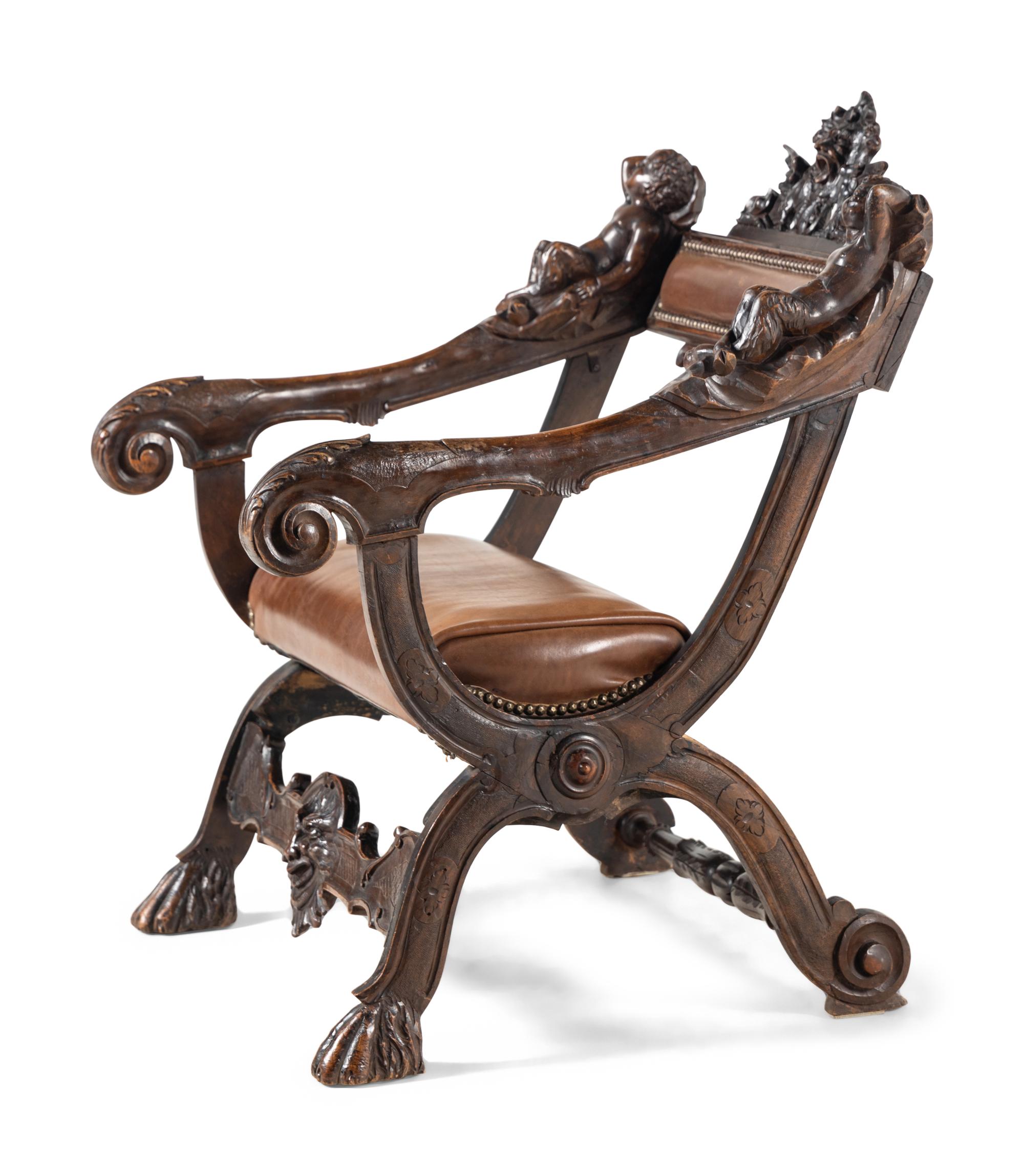 A Venetian Carved Walnut Armchair