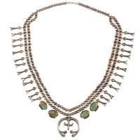 Navajo Silver and Turquoise Squash Blossom Necklace