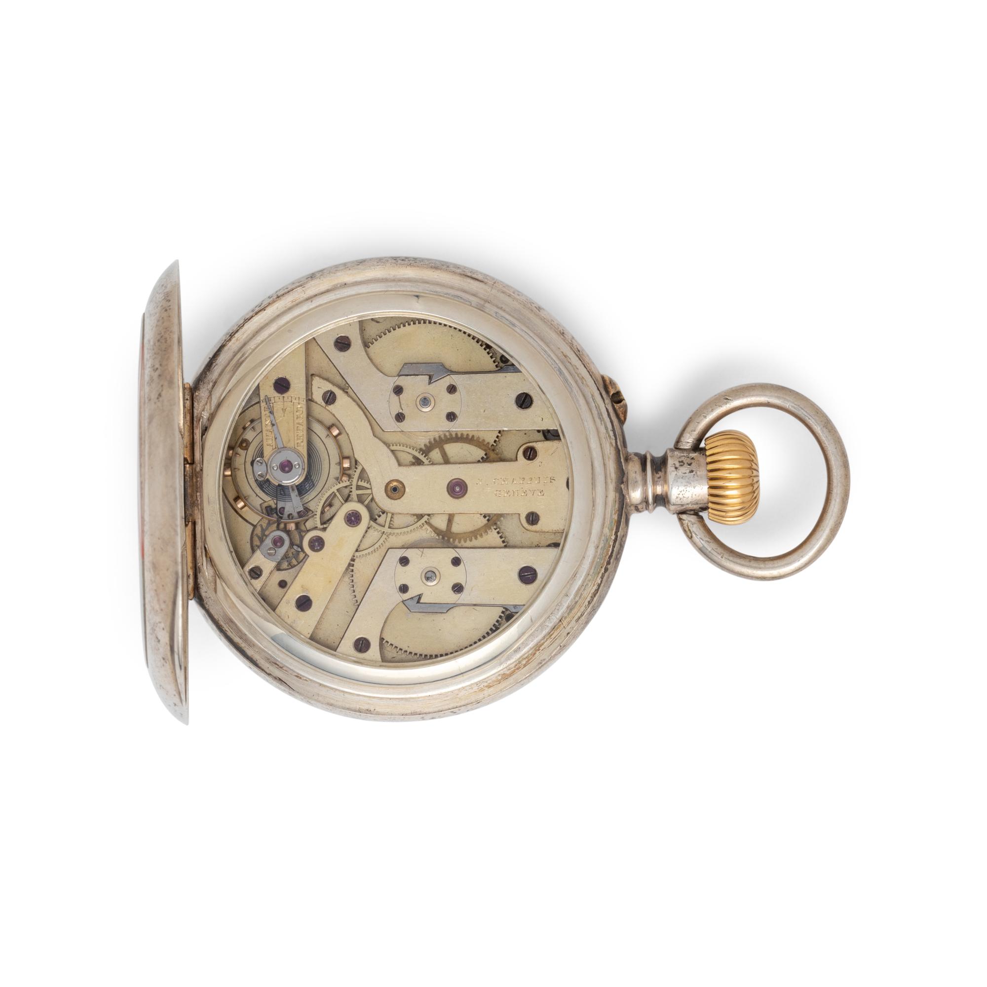 J. CHAPPUIS, SILVER HALF-HUNTING CASED KEYLESS LEVER WITH 8-DAYS DURATION AND ENAMEL PAINTED DIAL POCKET WATCH