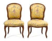 A Pair of Louis XV Style Walnut Side Chairs, Height 35 inches.