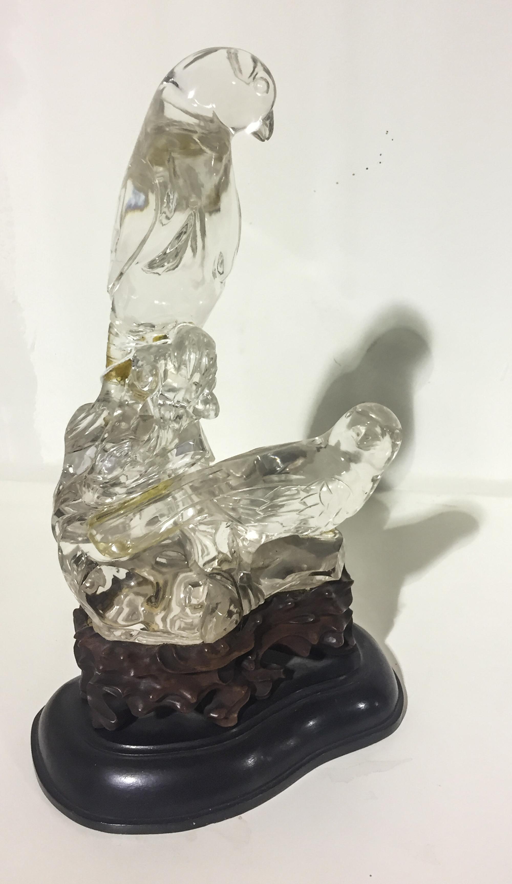 A Chinese Carved Rock Crystal Model of Two Birds Height 12 1/2 inches. — 19TH CENTURY