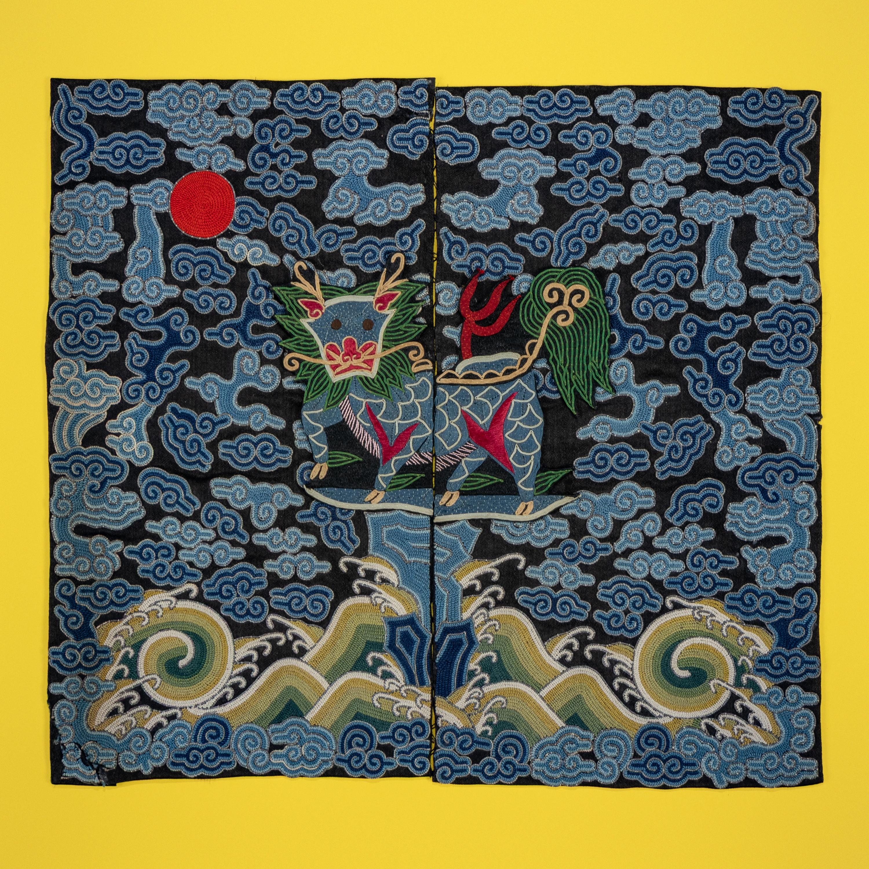 Six Chinese Embroidered Silk Military Rank Badges, Late 19th-Early 20th Century — 晚清-民國 刺綉武官補子六種