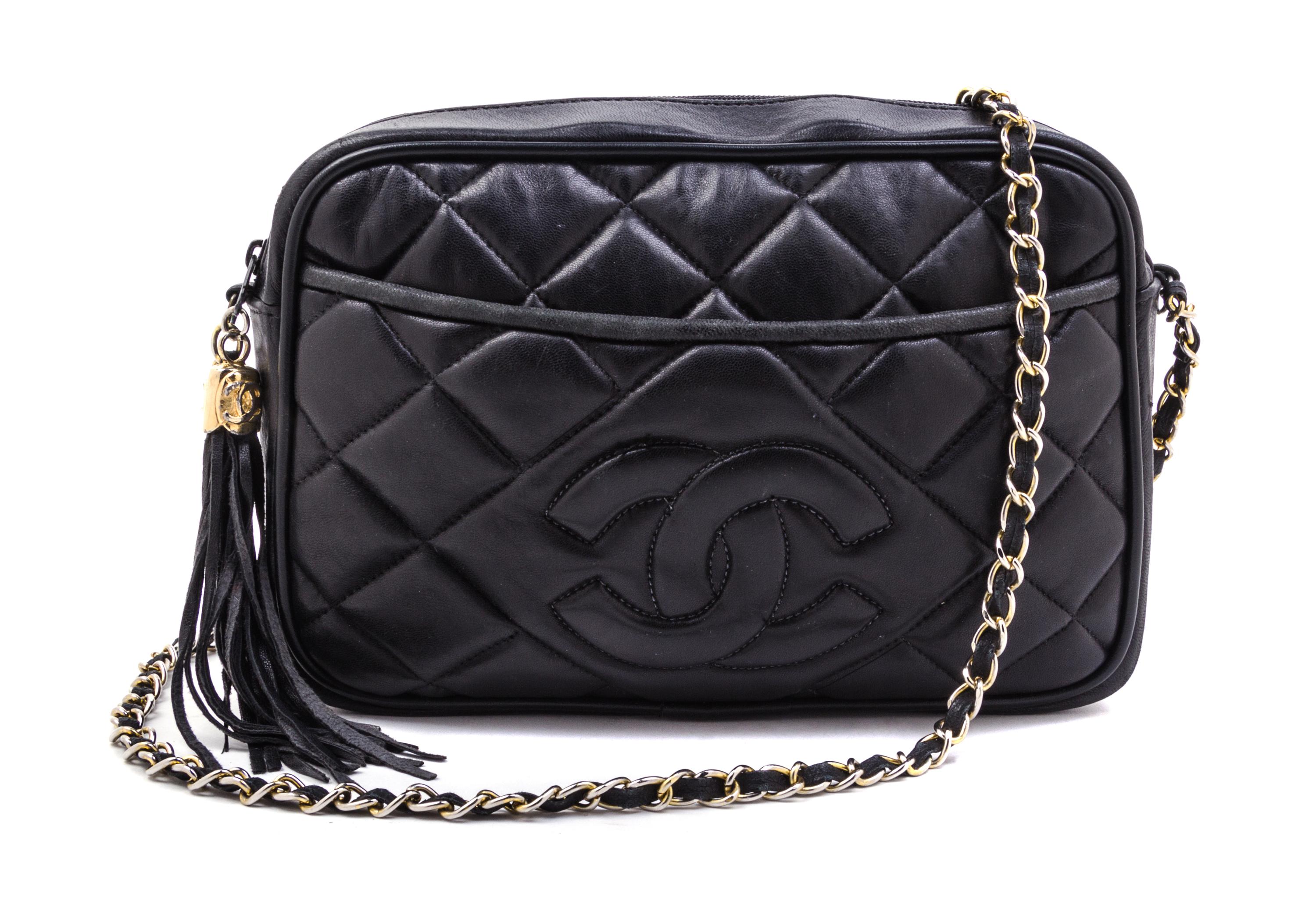 A Chanel Black Caviar Leather Handbag, 10" x 7" x 2.5".
