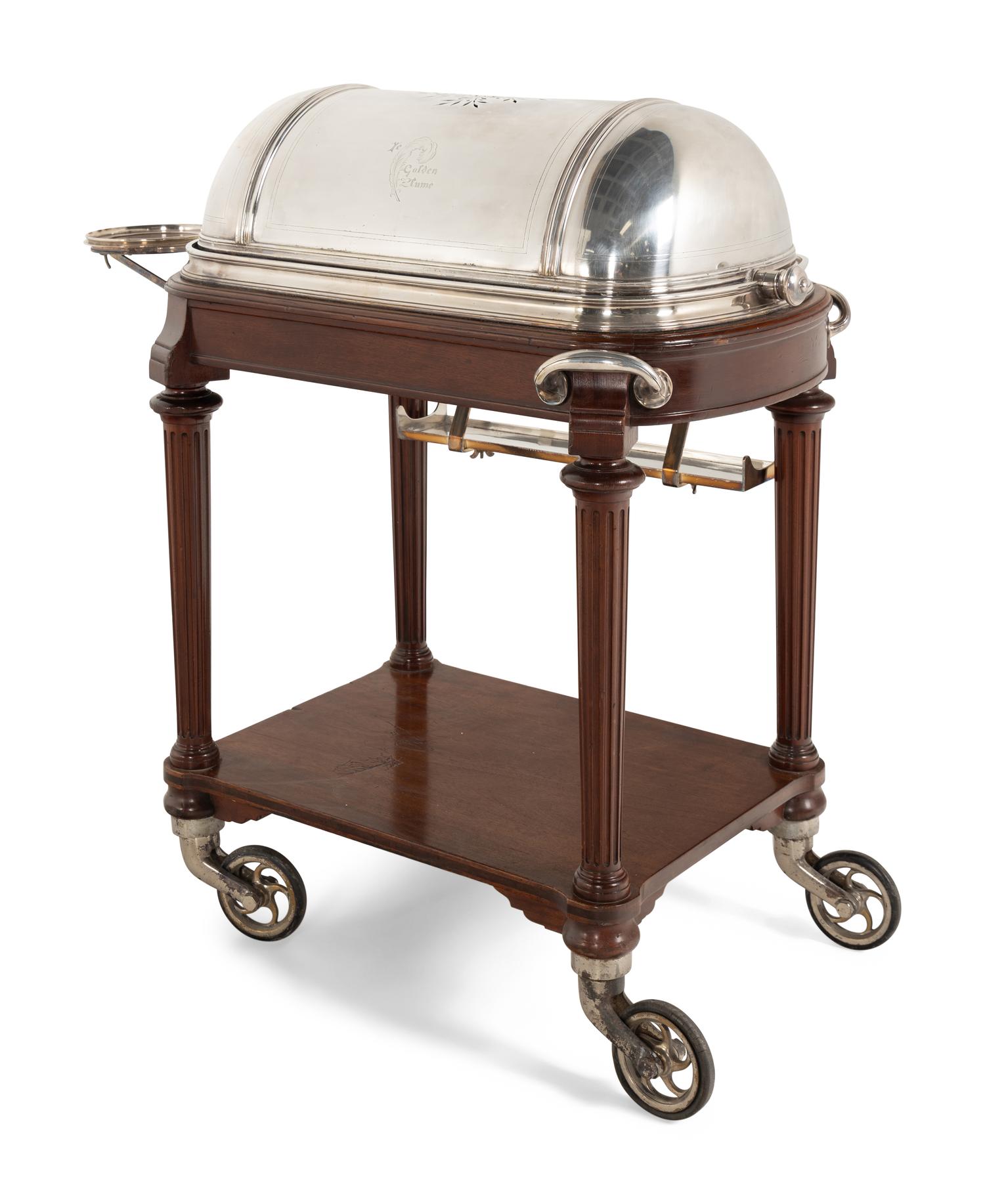 A French Silver-Plate and Mahogany Roast Trolley