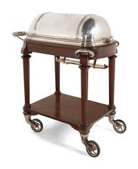 A French Silver-Plate and Mahogany Roast Trolley