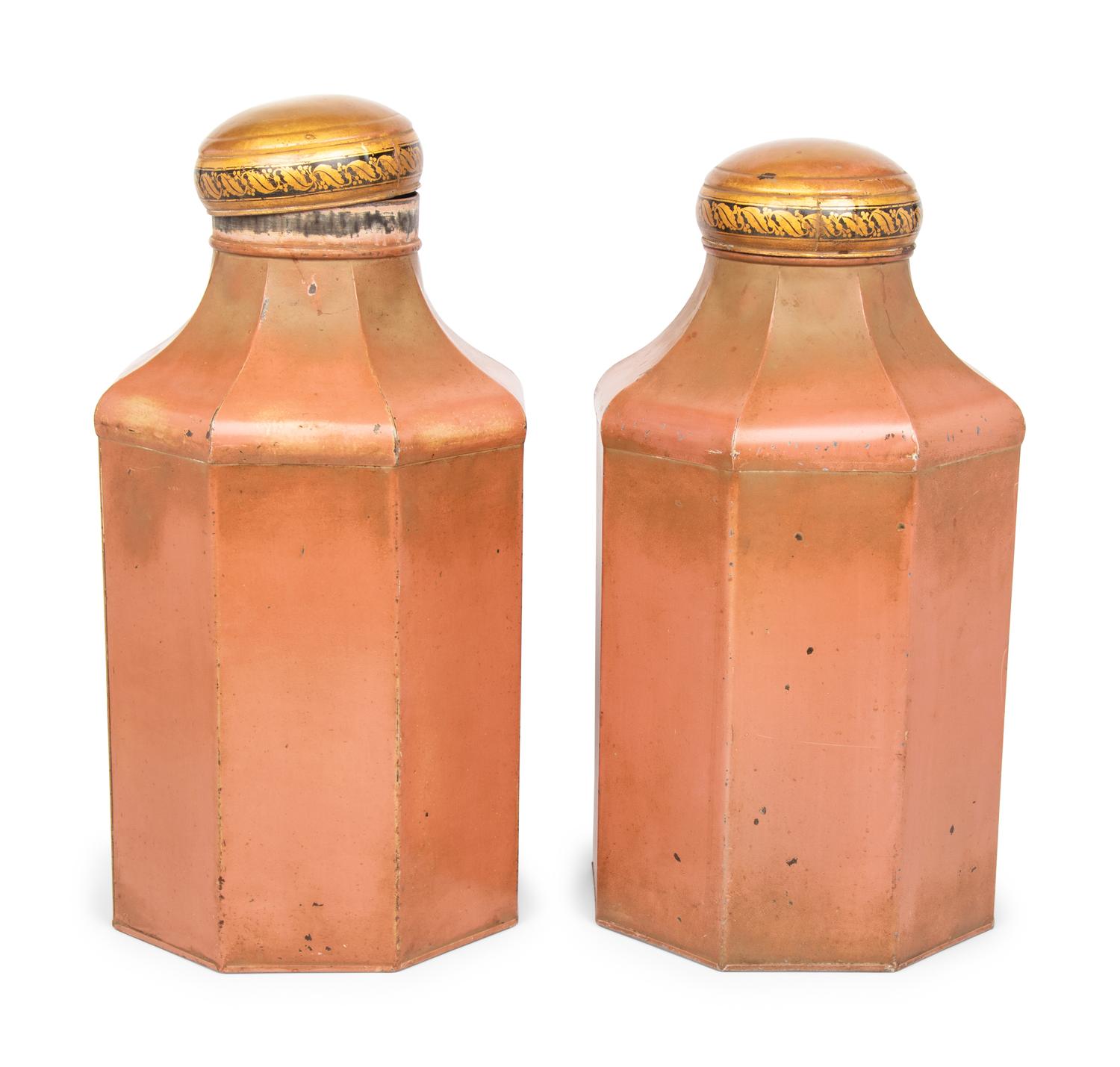 A Pair of English Painted Tôle Tea Canisters