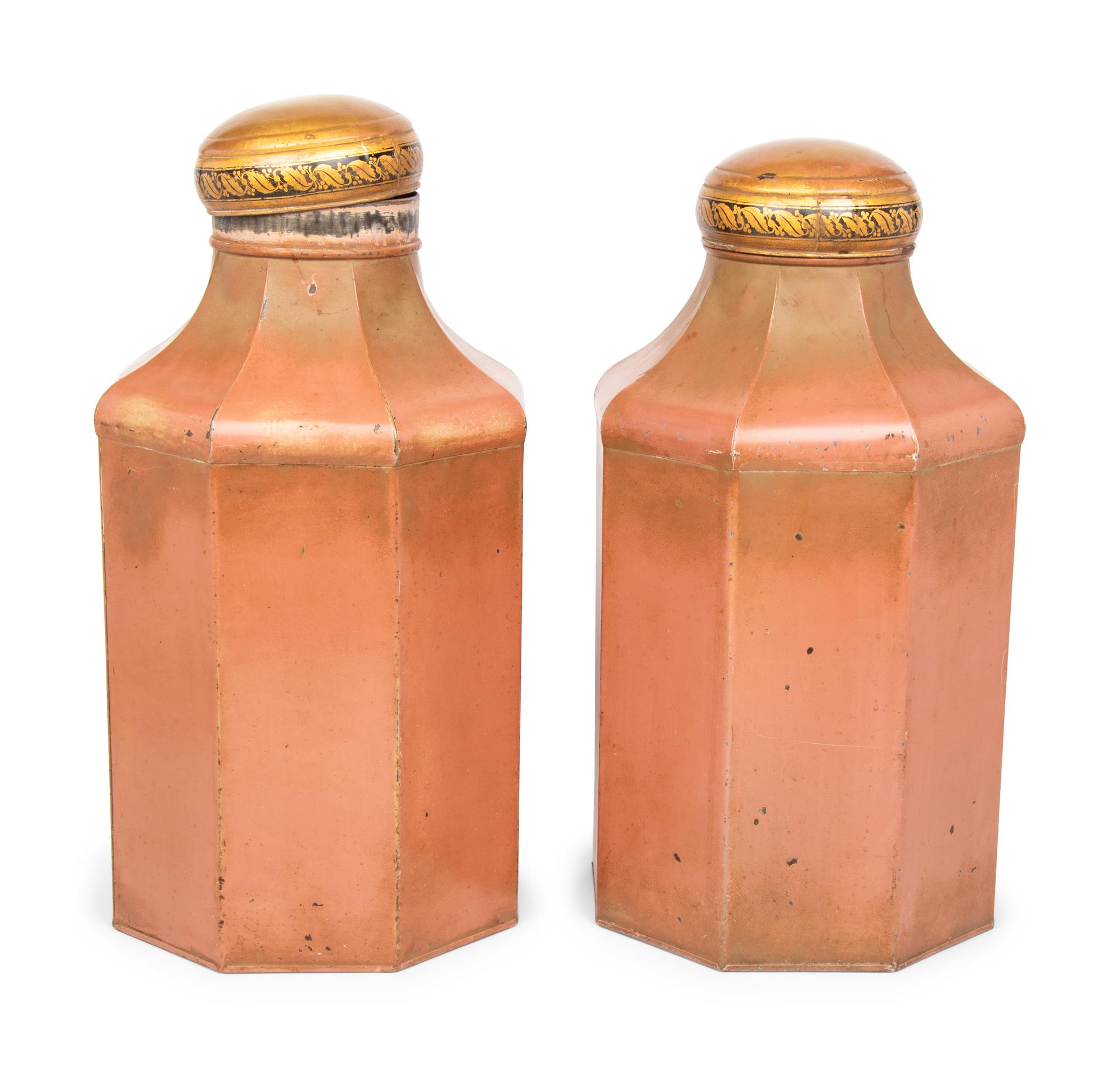 A Pair of English Painted Tôle Tea Canisters