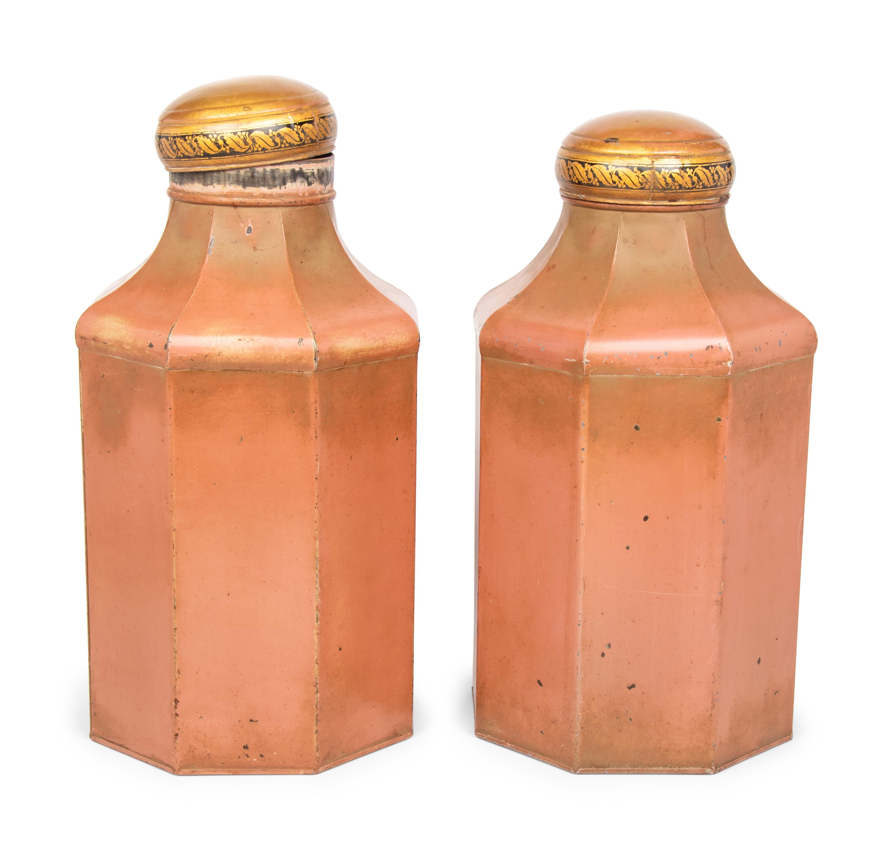 A Pair of English Painted Tôle Tea Canisters