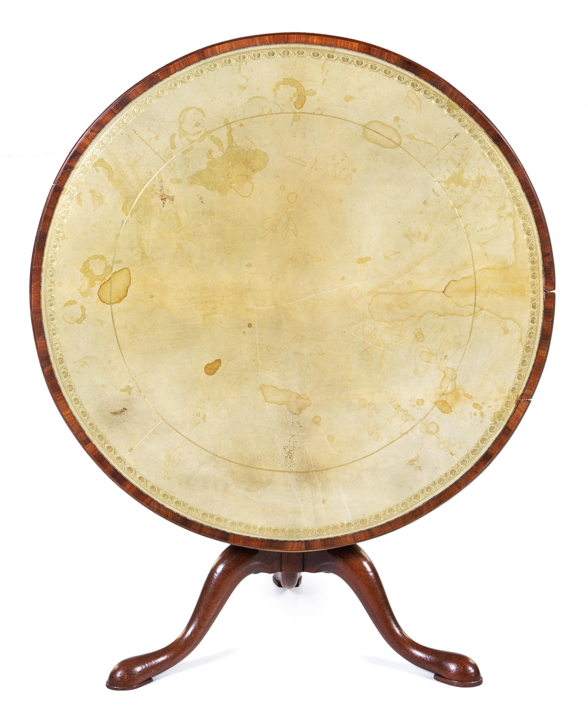 A George III Mahogany Game Table Height 28 x diameter of top 41 7/8 inches. — CIRCA 1780