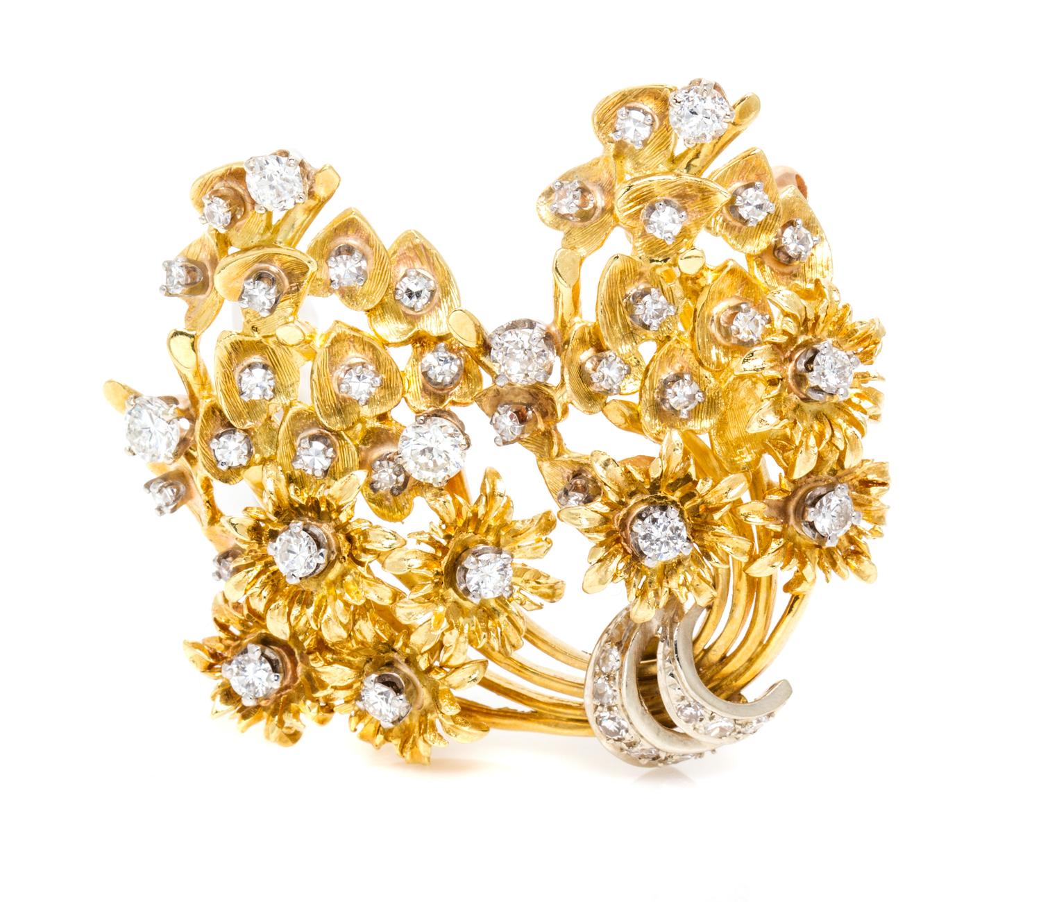 An 18 Karat Yellow Gold and Diamond Floral Brooch, 17.40 dwts.