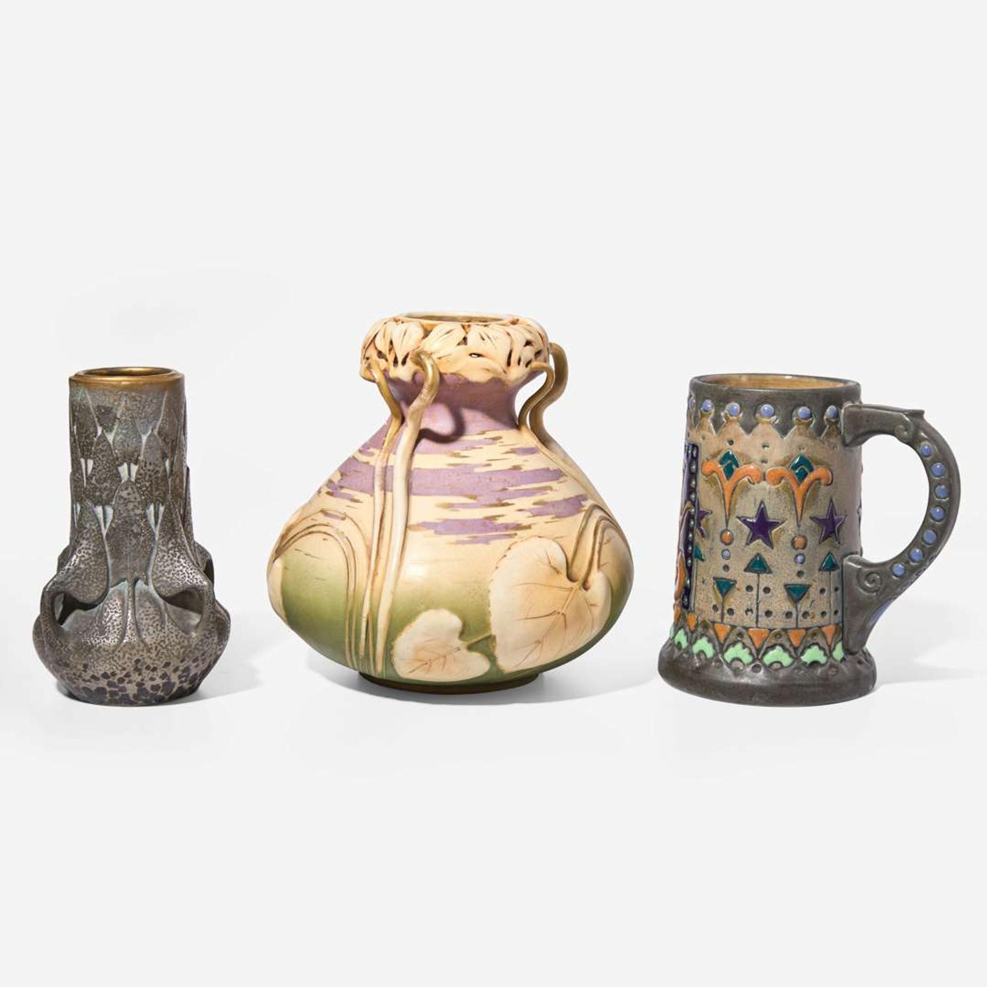 Amphora Porcelain Works (Austrian, active late 19th-early 20th century) Three Ceramic Vessels, Austria, late 19th century