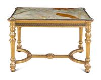 A Louis XVI Style Giltwood and Onyx-Inset Center Table