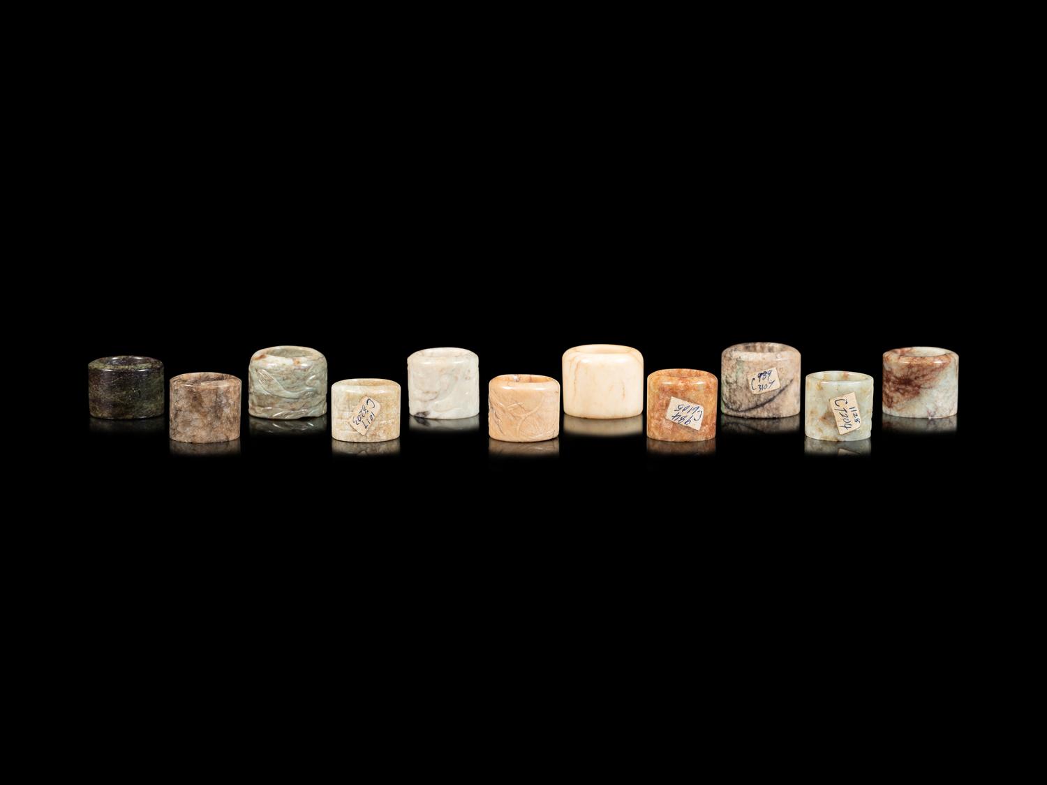 Eleven Jade and Hardstone Archer's Rings