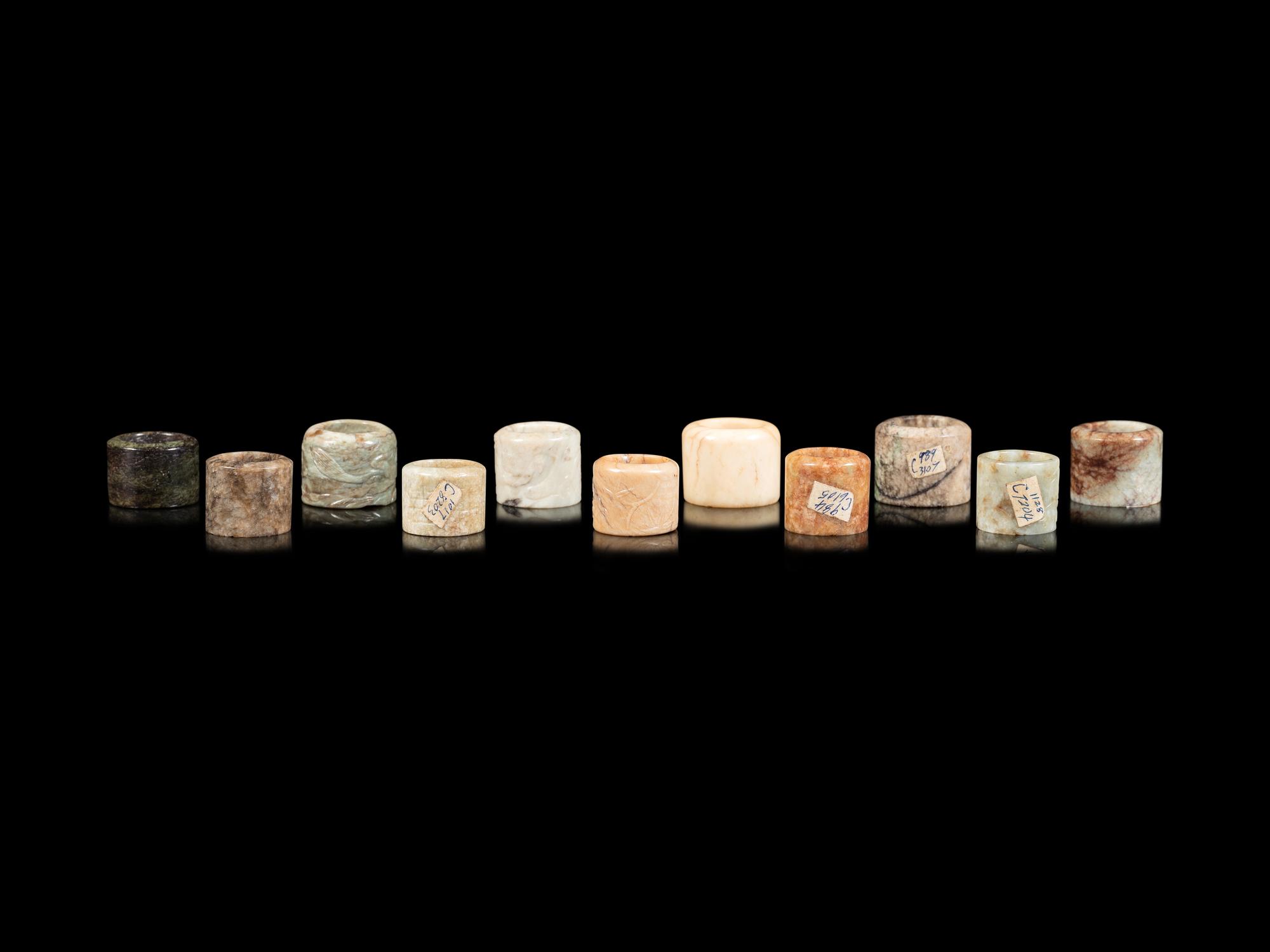 Eleven Jade and Hardstone Archer's Rings