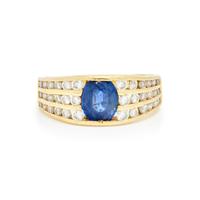 YELLOW GOLD, SAPPHIRE, AND DIAMOND RING