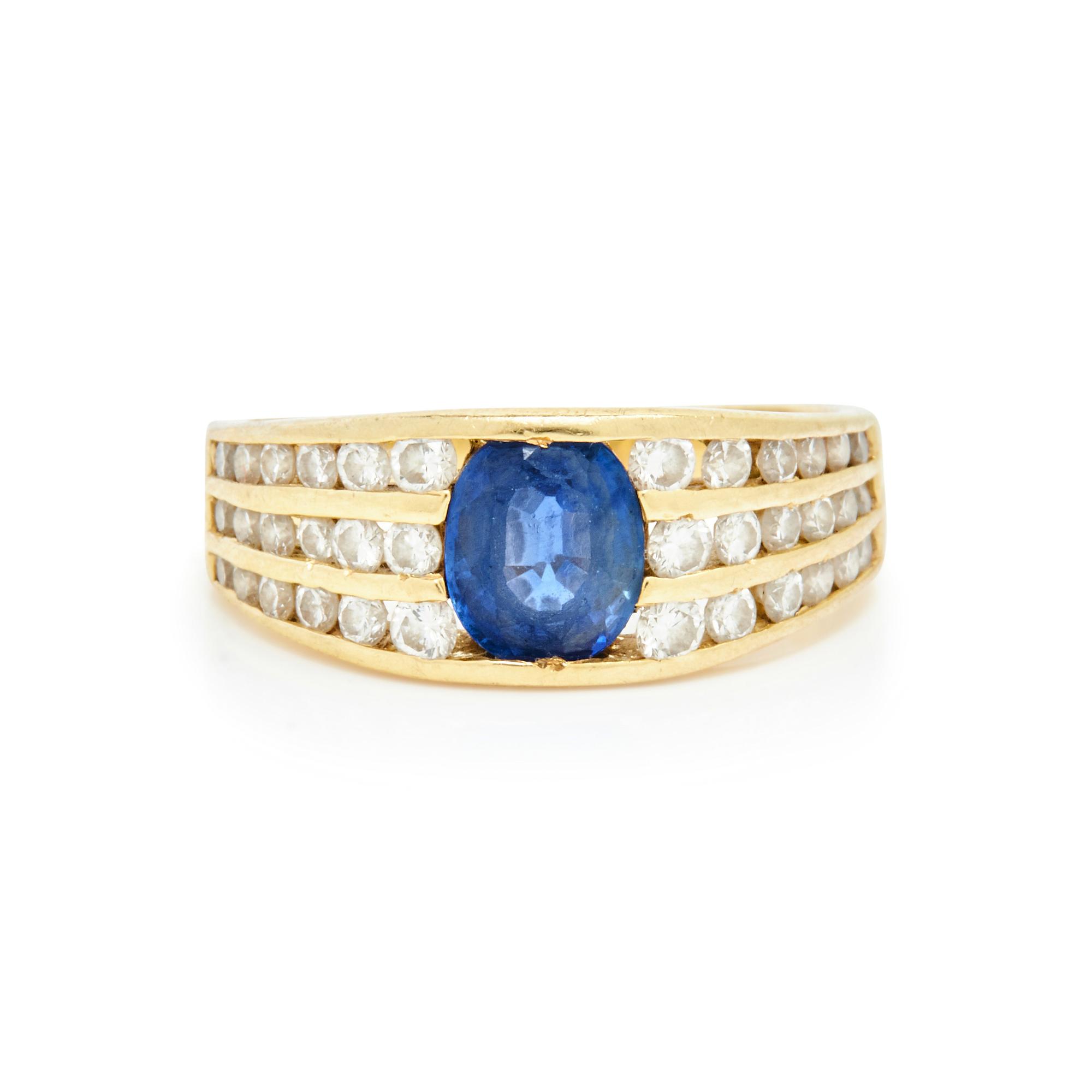 YELLOW GOLD, SAPPHIRE, AND DIAMOND RING