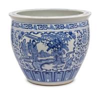 A Chinese Blue and White Porcelain 'Fishbowl' Jardiniere