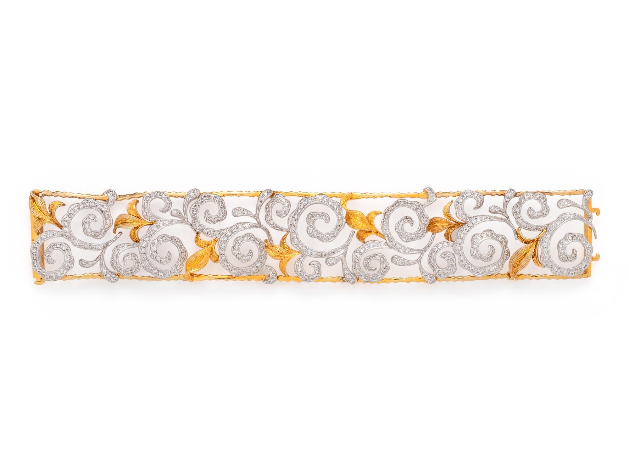 YELLOW GOLD, STERLING SILVER AND DIAMOND BRACELET