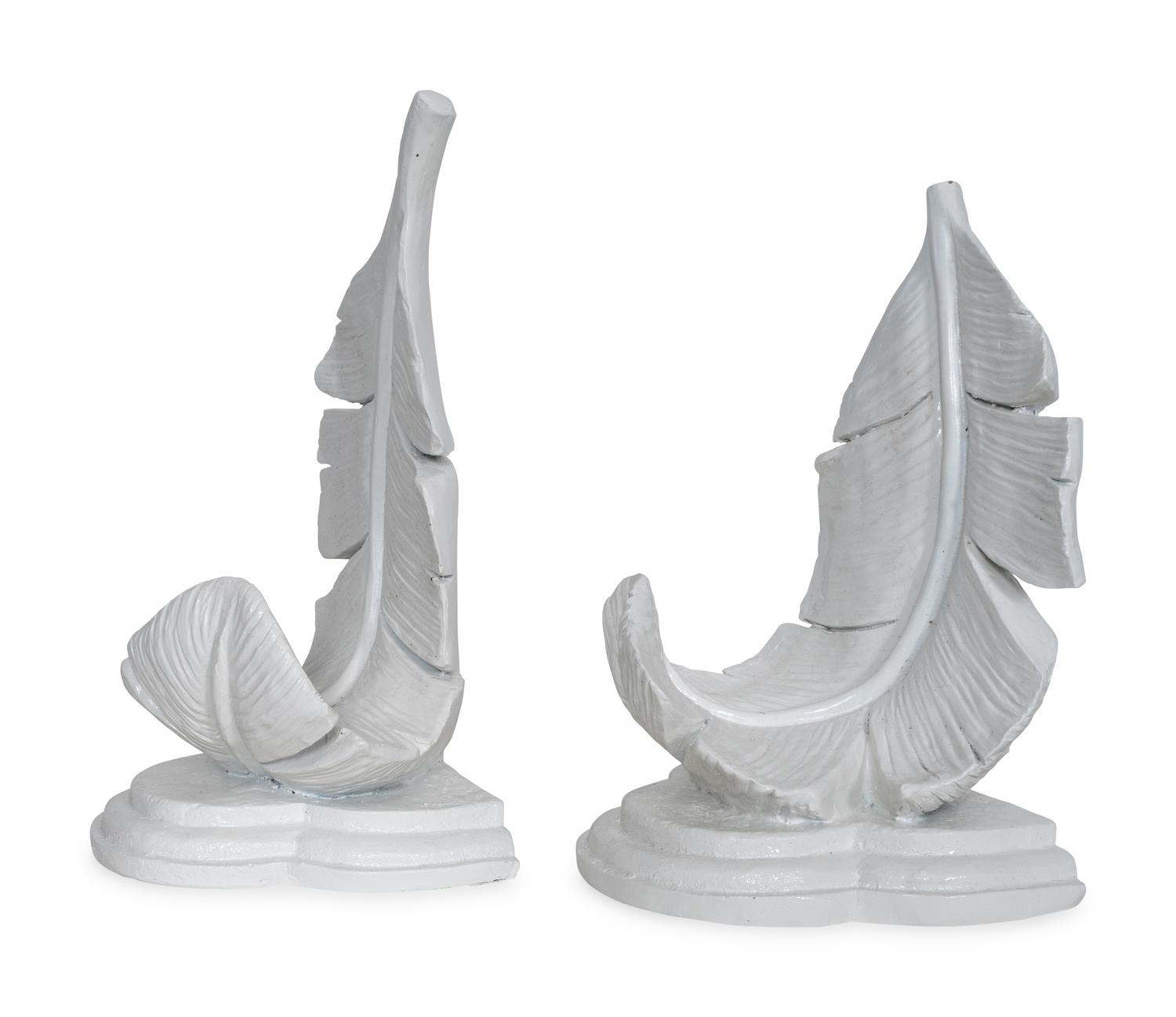 A Pair of White-Glazed Ceramic Palm Frond Wall Brackets