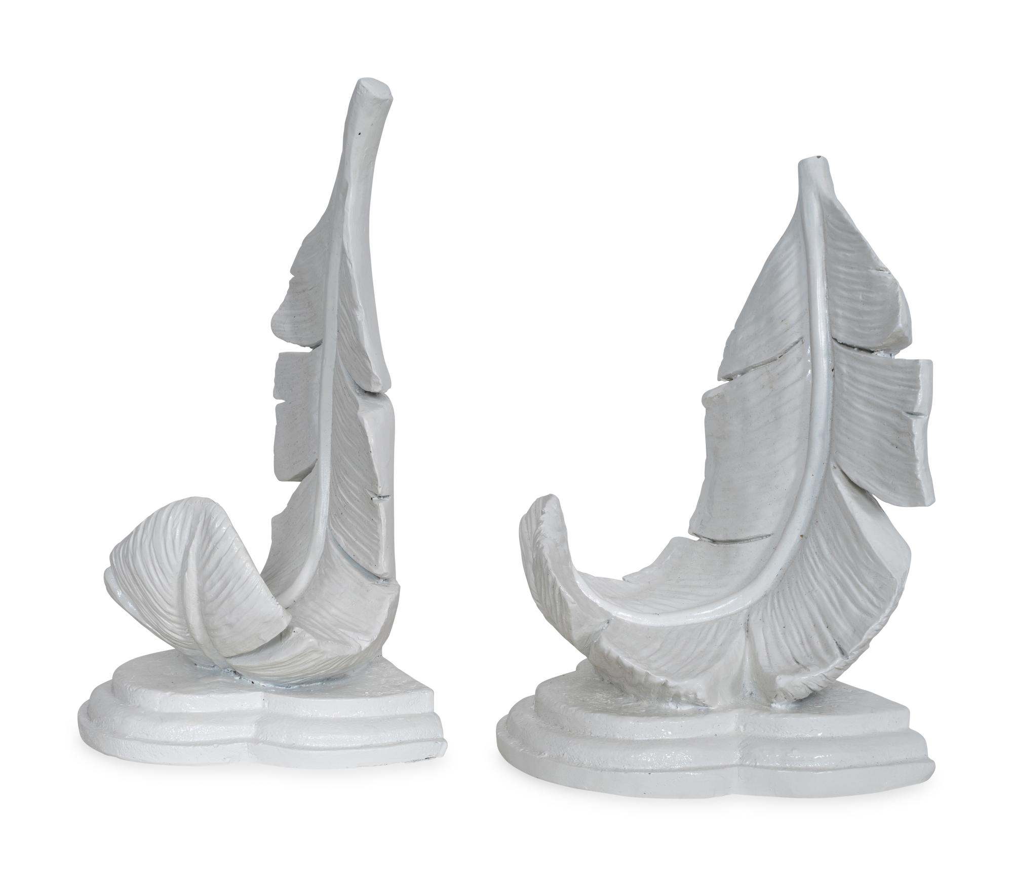 A Pair of White-Glazed Ceramic Palm Frond Wall Brackets