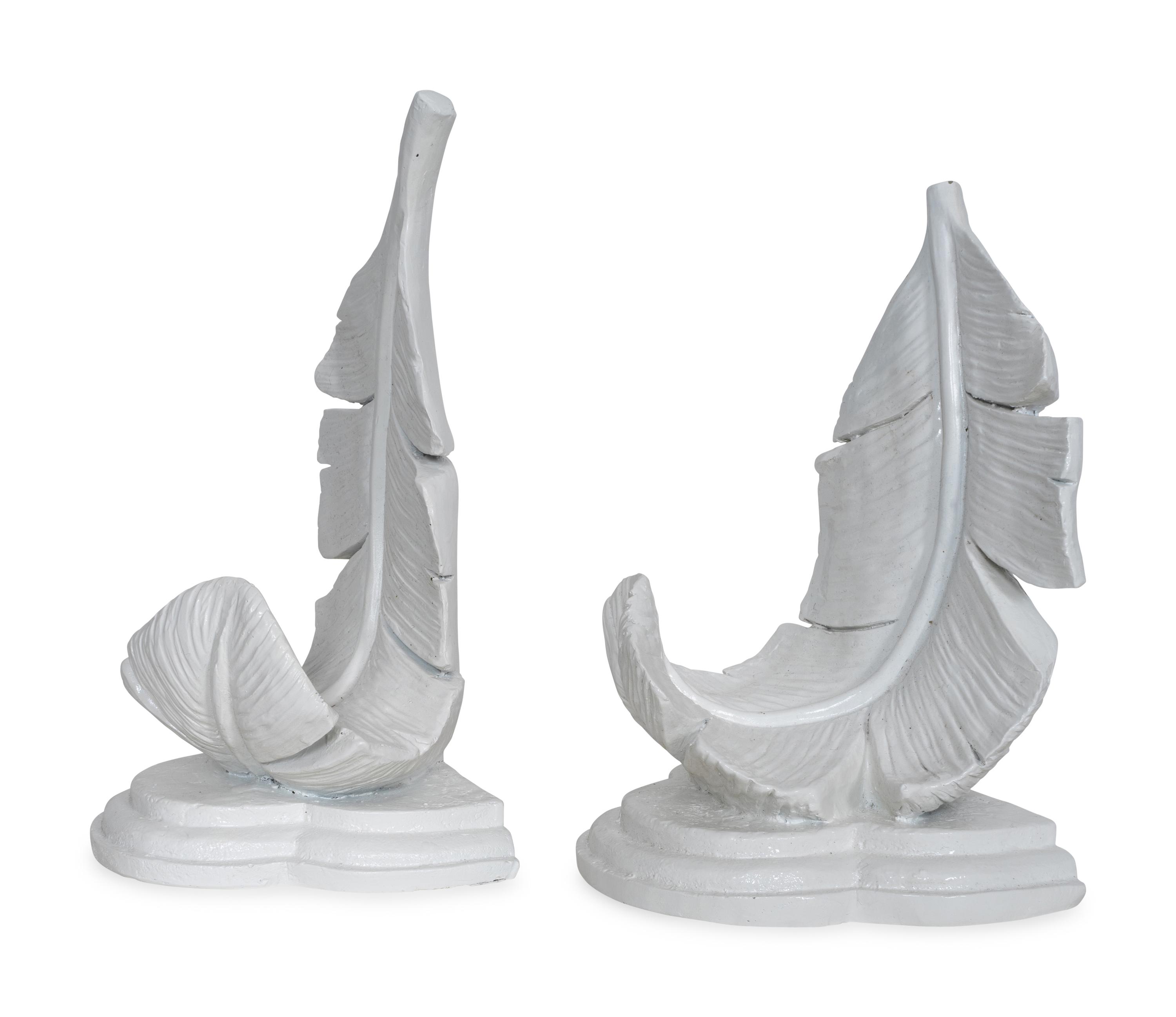 A Pair of White-Glazed Ceramic Palm Frond Wall Brackets