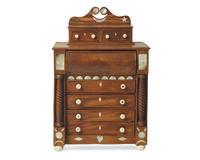 A Miniature Classical Mother-of-Pearl Inlaid Mahogany Chest of Drawers, Likely First Half 19th Century
