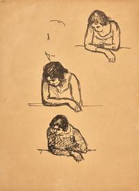 Nu Appuyé sur un Fauteuil Vert; with Three Studies of Woman Kneeling on her Elbows (A Double-Sided Work)