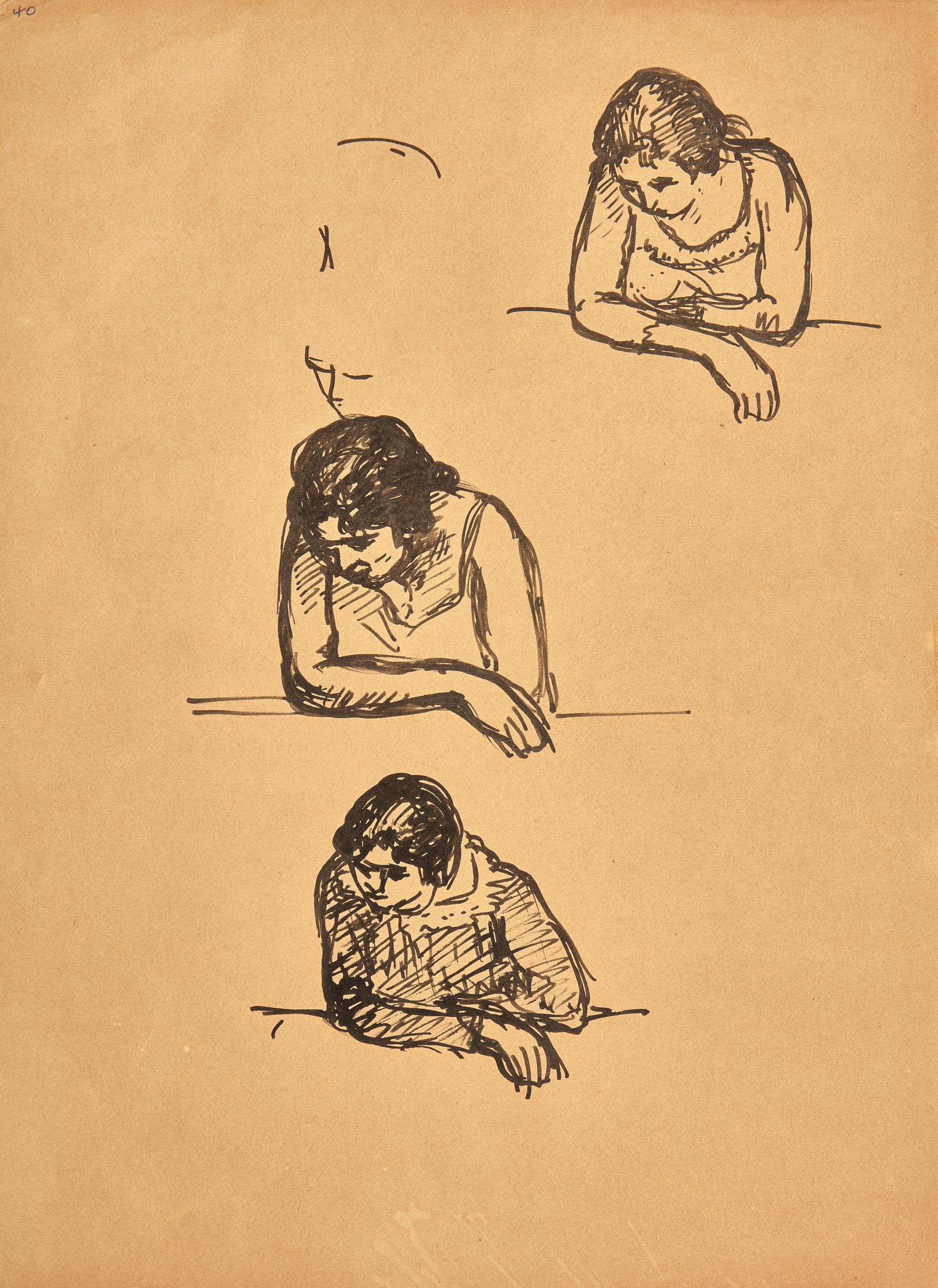 Nu Appuyé sur un Fauteuil Vert; with Three Studies of Woman Kneeling on her Elbows (A Double-Sided Work)