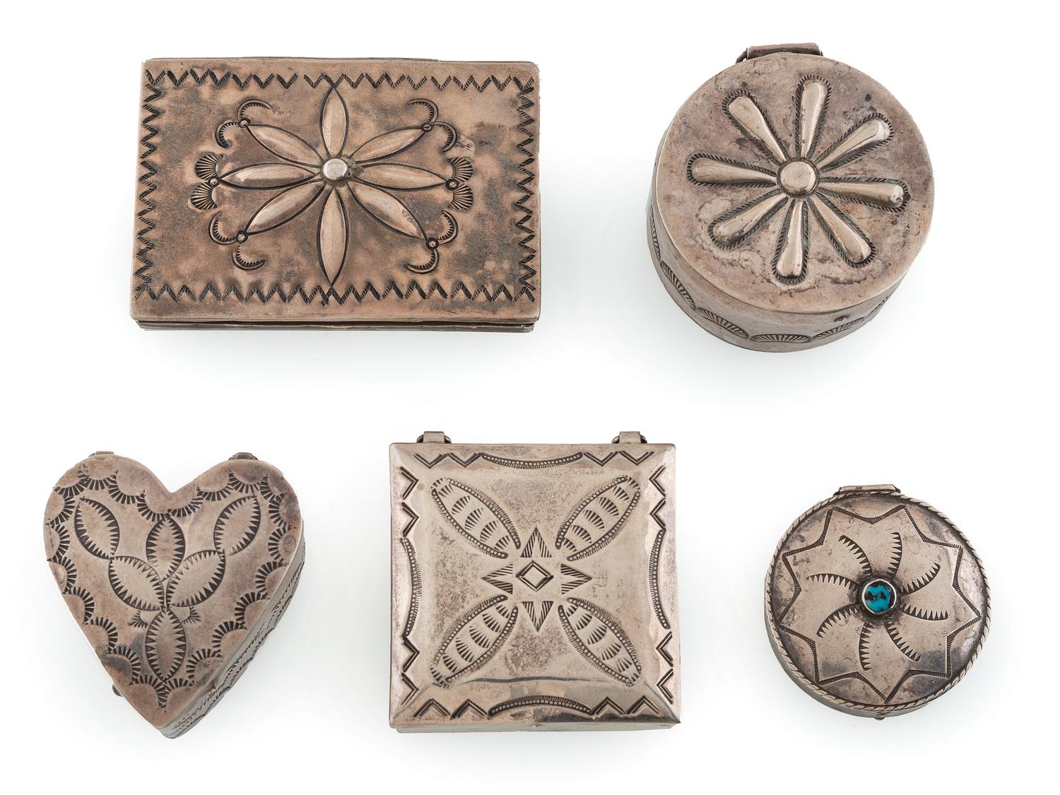 Navajo Stamped Silver Pill Boxes AND Cigarette Case