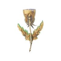 E. PALTSCHO, AUSTRIAN, ANTIQUE, HARDSTONE AND DIAMOND THISTLE BROOCH