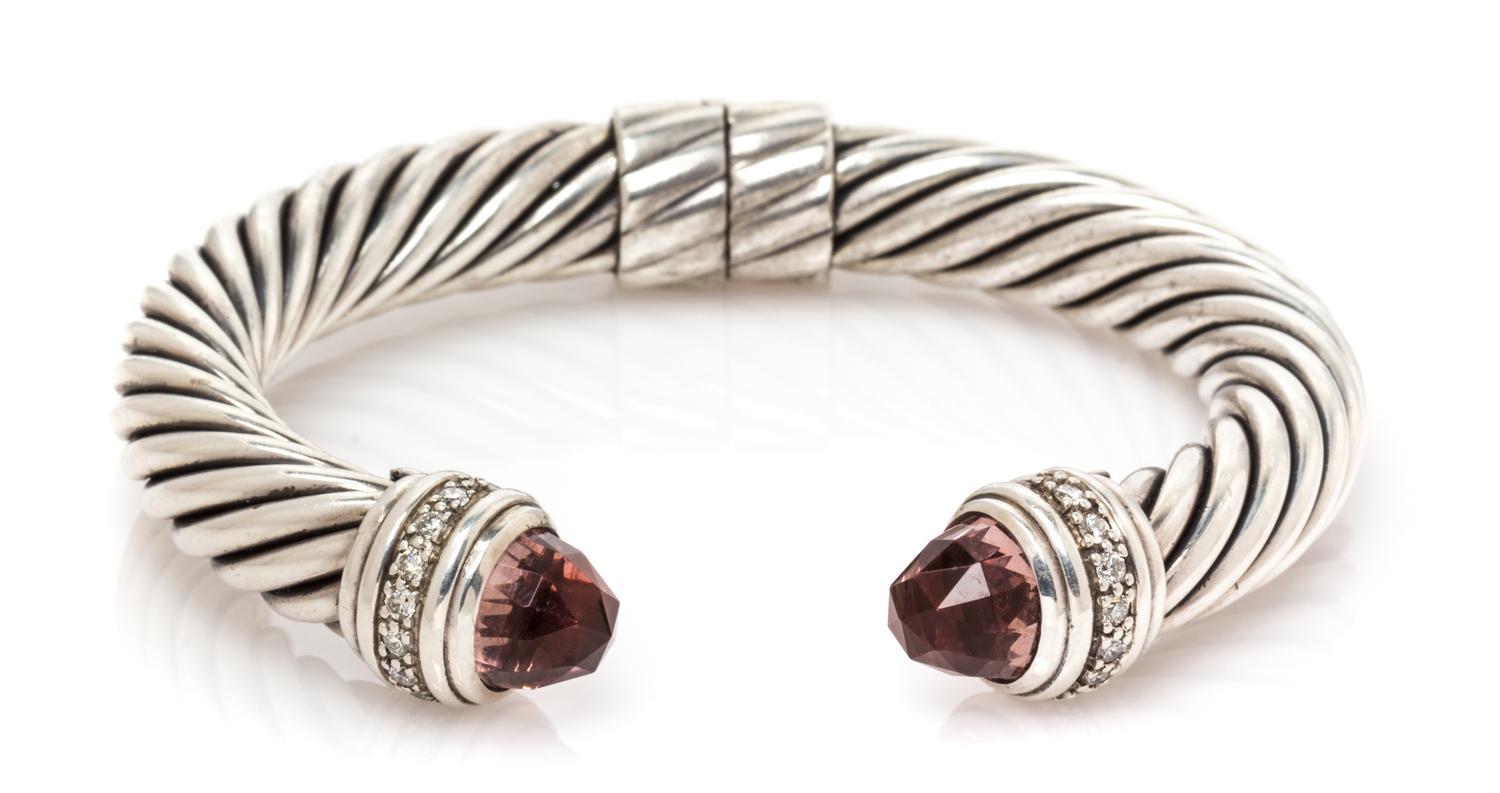 A Sterling Silver, Morganite and Diamond 'Cable Classics' Bracelet, David Yurman, 35.40 dwts.