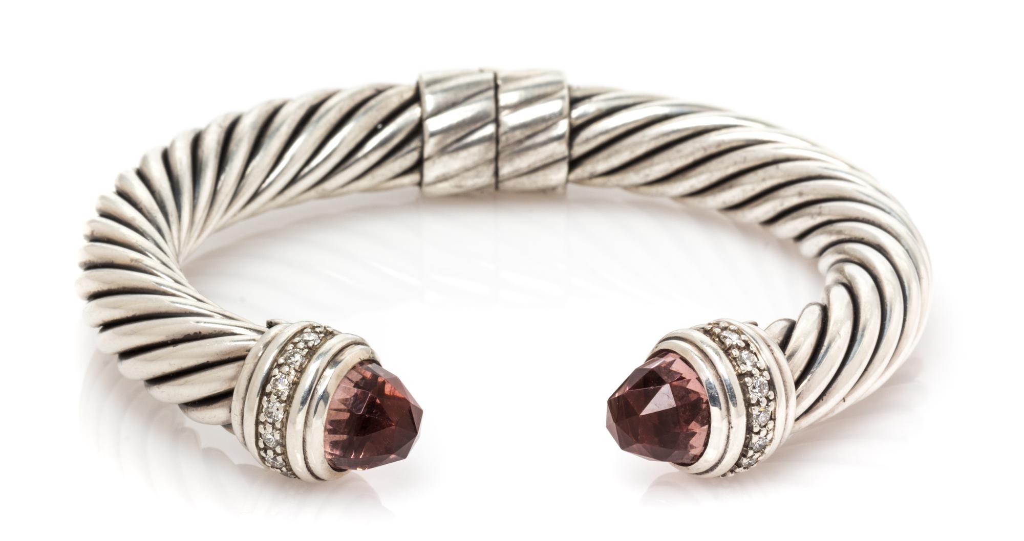 A Sterling Silver, Morganite and Diamond 'Cable Classics' Bracelet, David Yurman, 35.40 dwts.
