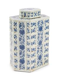 A Large Chinese Blue and White Hexagonal Porcelain Jar and Cover