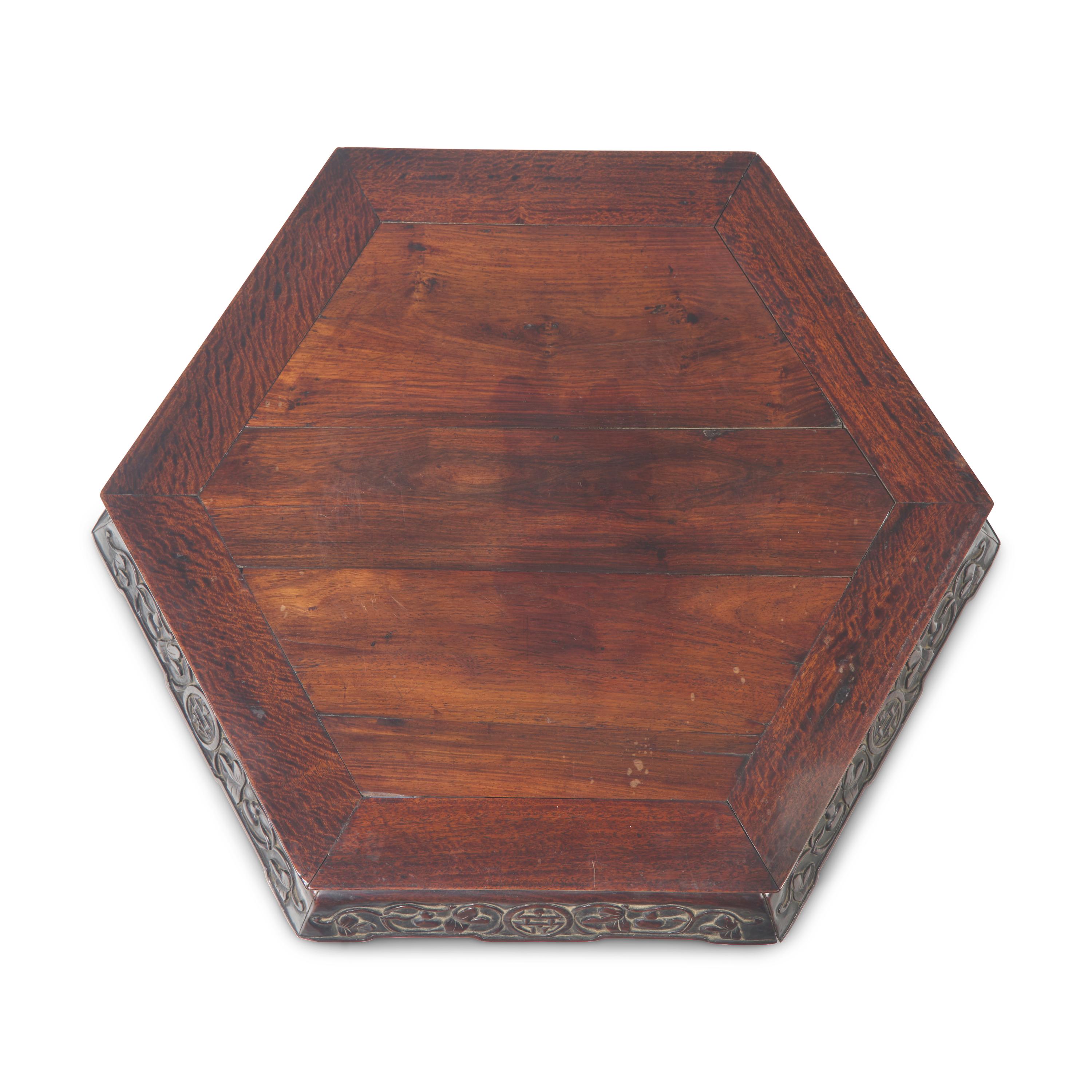 A Large Chinese Hexagonal Hardwood Stand, Qing Dynasty — 清 硬木六方矮桌