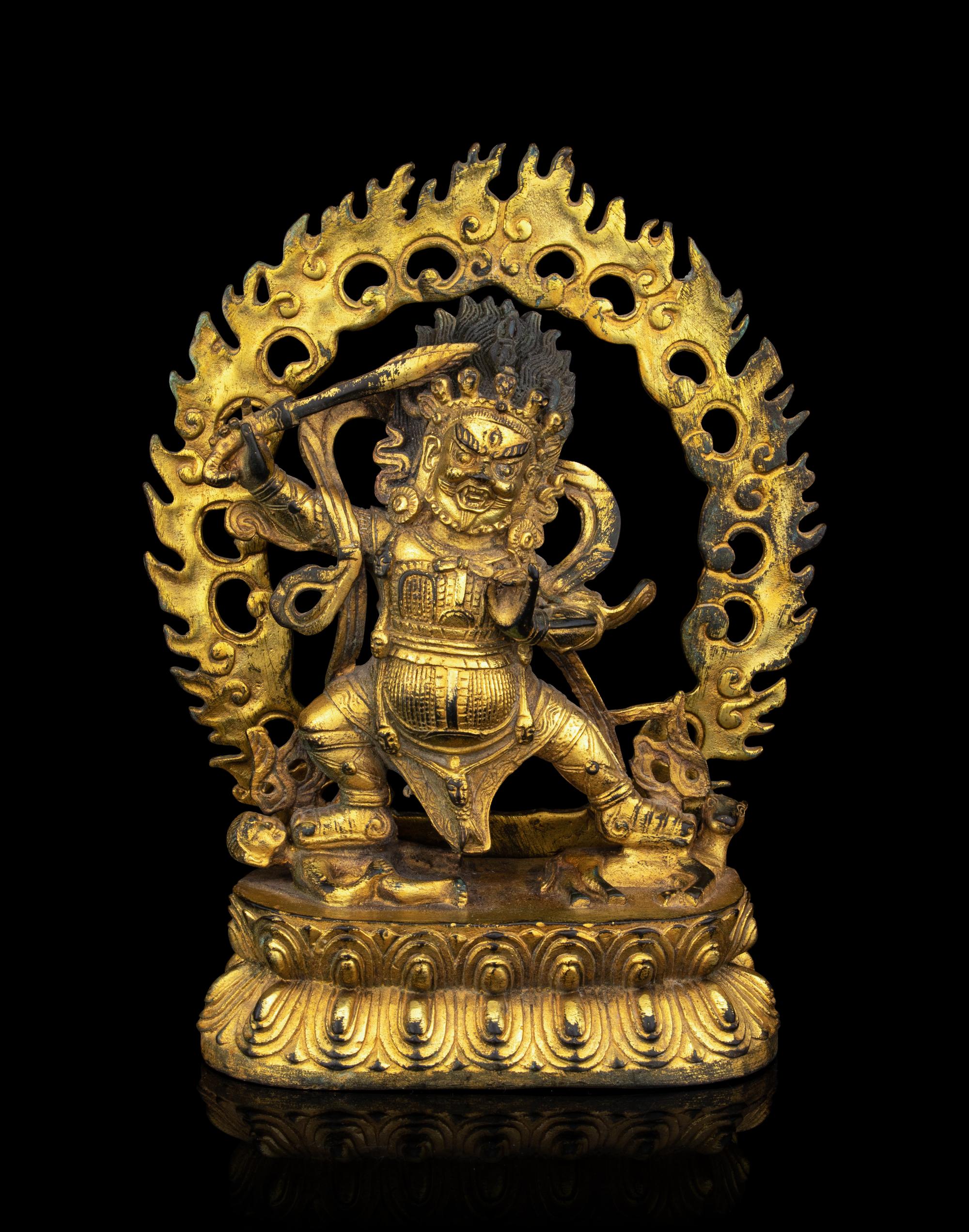 A Sino-Tibetan Gilt Bronze Figure of Mahākāla