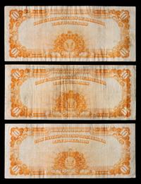 A Group of Three United States Series 1922 $10 Gold Certificates