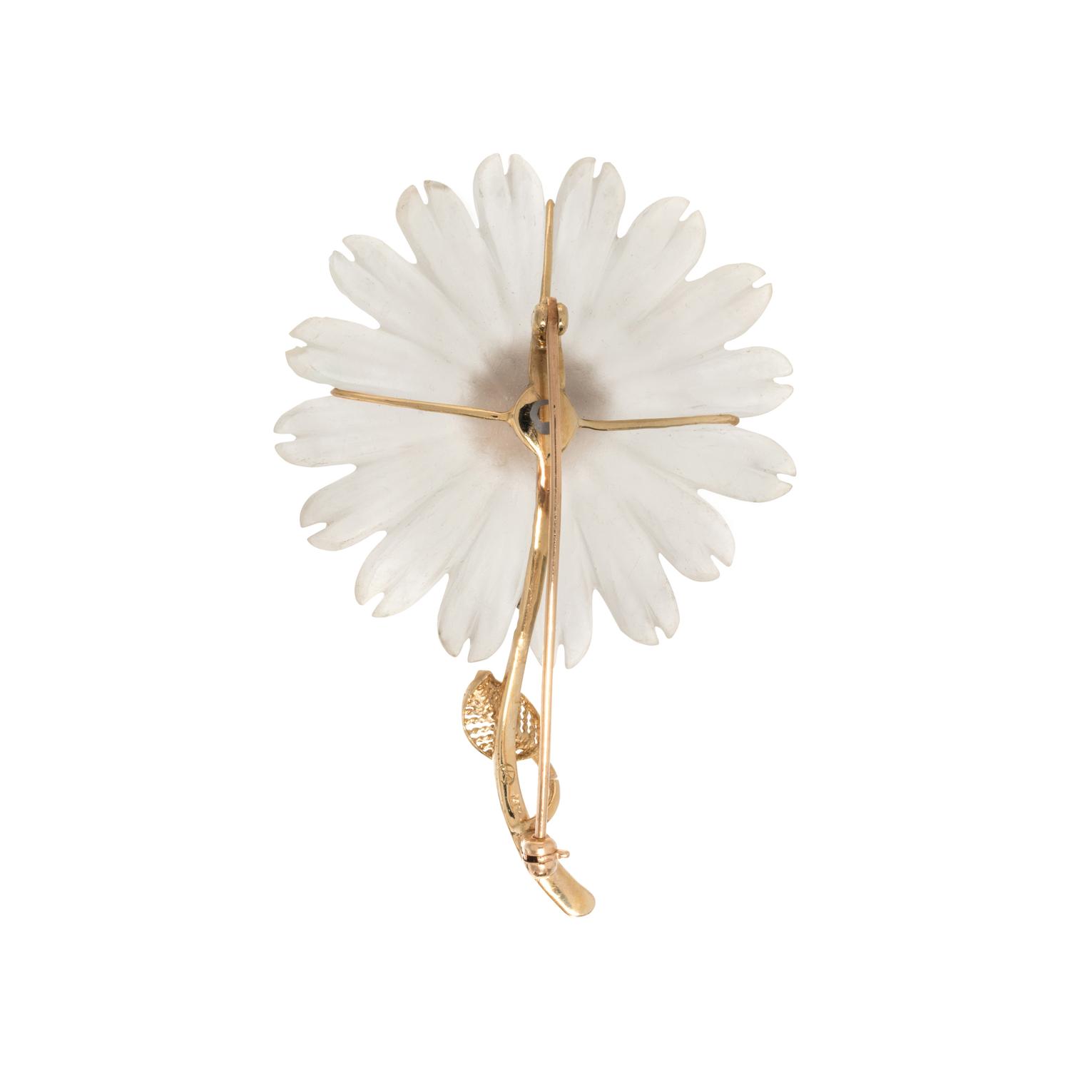 YELLOW GOLD AND GLASS FLOWER BROOCH