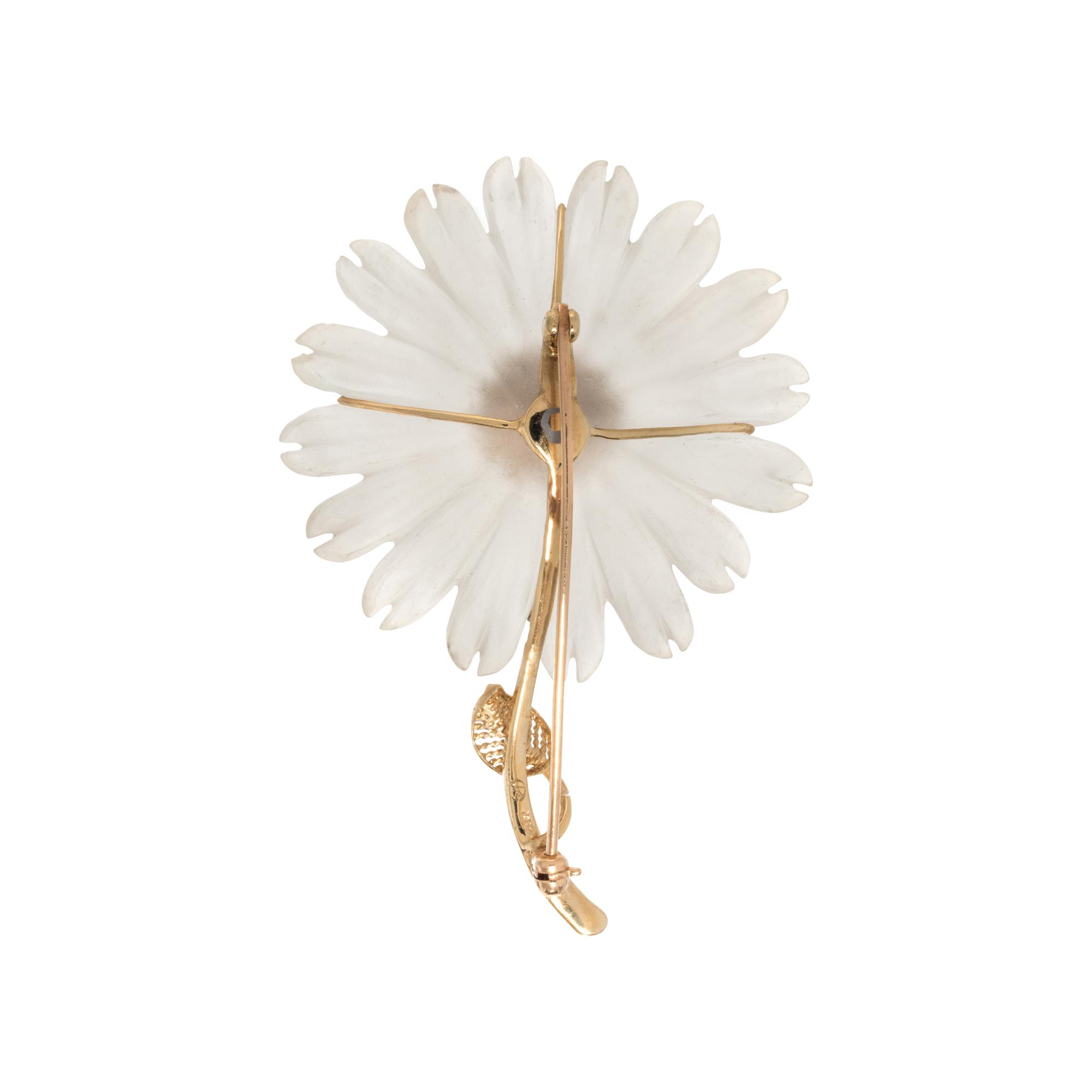 YELLOW GOLD AND GLASS FLOWER BROOCH